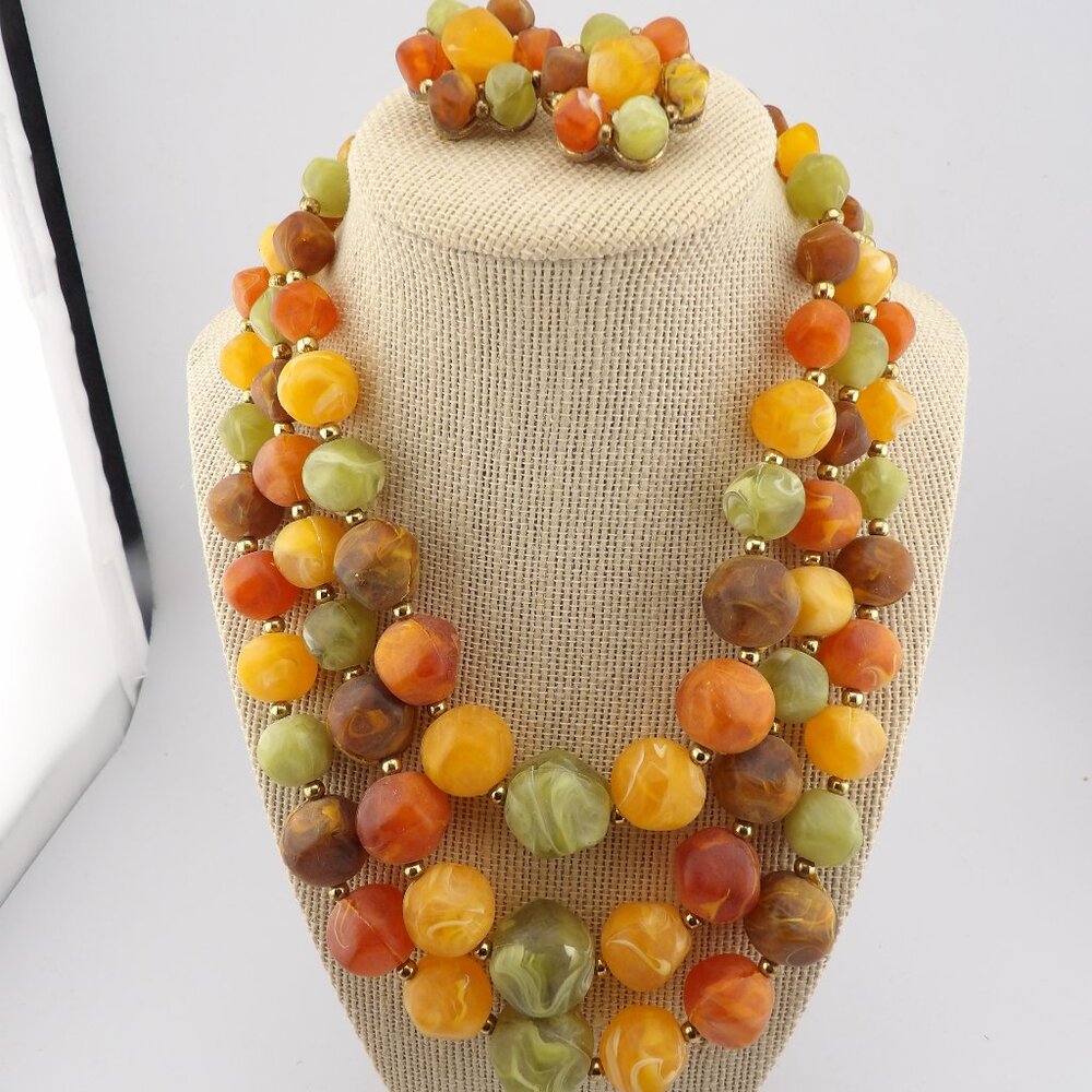 Vintage Kramer Multi-Strand Lucite Necklace and Earring Set